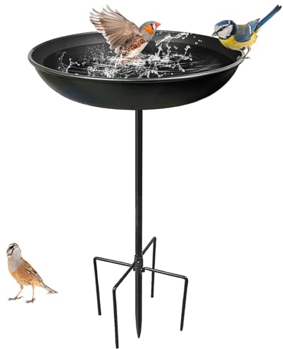 Bseical Vogeltränke Stehend für den Garten, Vogeltränke Winterfest Groß mit 5 Erdspieß, Spa-Vogelfutterstation für Balkon, Terrasse, Hof, Rasen Wildvogeltränken Metall, Abnehmbare