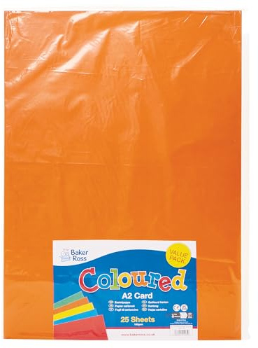 Baker Ross FN224 A2 Coloured Card Pack - Pack of 25, Colourful Paper Sheet, Blank Sheets for Arts and Crafts
