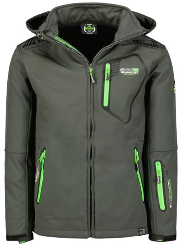 Geographical Norway Tanada Vattentät softshell-jacka med huva för män, utomhusjacka, taktisk vindjacka, slitstark, vandringsjacka, höst, vinter, vår (mörkgrå, M), Mörkgrå, M