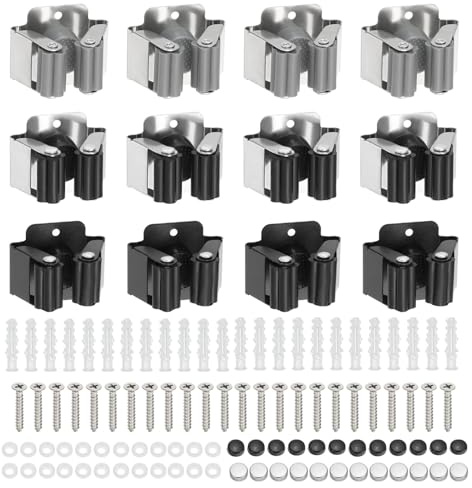 PATIKIL Besen und Mopp Halter 24Stk Wand Montiert Edelstahl Aufhänger Schwer Garten Gerät Organizer Hänge Klammern mit Schrauben für Zuhause Garage 3 Farben