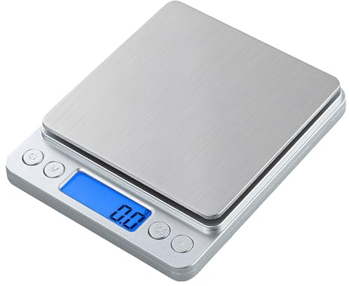 Piccola bilancia digitale,3 kg/0,1 g,bilancia da cucina,6 unità,spegnimento automatico,tara,funzione PCS,batteria inclusa,nastro morbido incluso (150 cm)