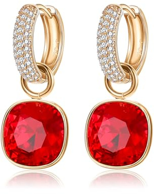 XUPING Rot Kristall Creolen Ohrringe für Damen Gold Creolen Hängend 14k Vergoldet Strass Cubic Zirkonia Hypoallergenic Jewelry（Red）