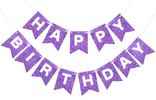 Purple Glitter Happy Birthday Banner Sign Bunting Banner Garland for Kids Girl Woman Tea Party Decorations Bunting Flag Birthday Party Supplies