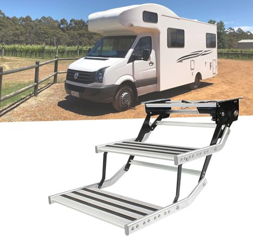 Kindevieft Marchepied pour Caravane, Marchepied D'EntréE Pliable Et Pliable pour Camping-Car, éChelles Stables Et Pliables, Marchepied pour Camping-Car De Voyage,twostep