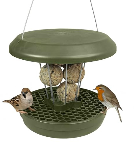SWISSINNO Mangeoire à Oiseaux Extérieur - Distributeur de Boules de Graisse pour Petit Oiseaux - Anti-Rats et Anti-Souris - Lucerne Smart Birds - Porte-Boules de Graisse avec Récupérateur - Vert