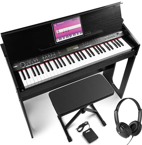 RhapsodyDP61 - Digitales E Piano Keyboard mit 61 Tasten, Hocker, Sustain Pedal & Kopfhörer, Keyboard mit Anschlagdynamik, Möbel Ständer, 300 Sounds, 80 Demos, Effekte Akkorde, USB Midi - Set
