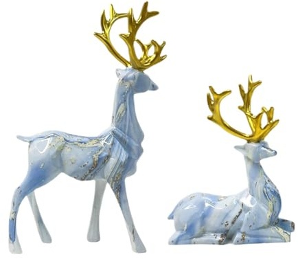 Statuette di renne natalizie - Ornamenti da tavolo con cervi, figurine di cervi seduti e in piedi | Decorazioni per mensole natalizie, renne, ornamenti artistici, figure di animali della foresta in