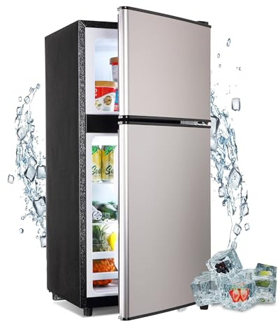 Zyerch Mini Refrigerator with Freezer 4.0 Cu. Ft., Small Dorm Fridge with Freezer, Adjustable Thermostat Compact Fridge Freezers for Apartment, Dorm, Kitchen, Office, Silver