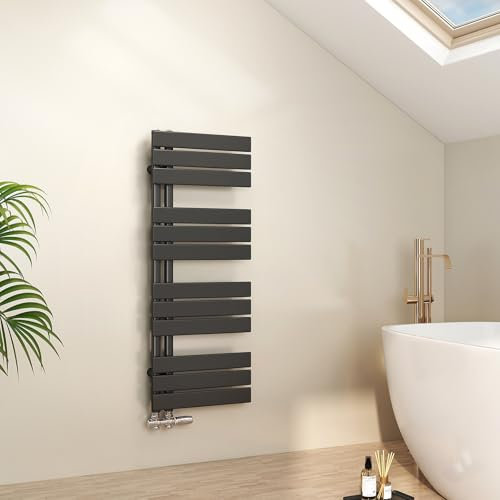 EMKE Radiador de Toallas, con conexión Lateral, 1041x400 mm, radiador de baño, Soporte para Toallas, Calefactor de Toallas, calefacción de baño, Color Negro, 456 vatios