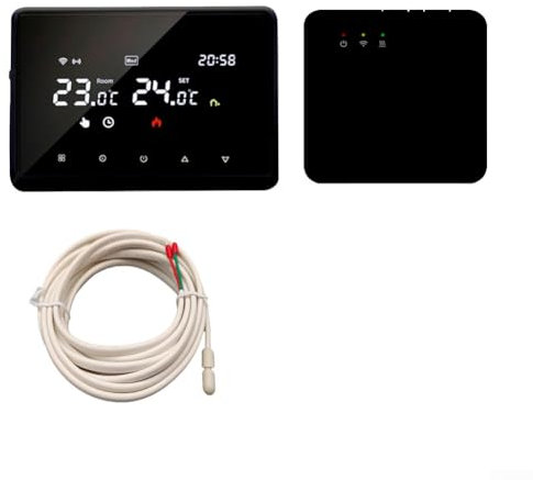 Wi-Fi Smart Thermostat Programmable Thermostat W/RF Receiver Voice APP Control, Programmable WiFi Smart Thermostat For Gas Boiler Systems, Voice Functionality(Black + Sensor)