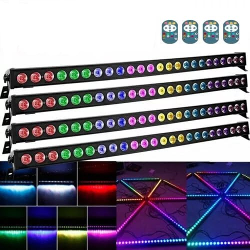24 * 3W RGBW LED Barre Wallwasher avec Télécommande, Lumière de Scène Console, Effet Chapiteau pour DJ Bar Soiree Fête Disco Éclairage Mariage Halloween Noël, 4 pièce