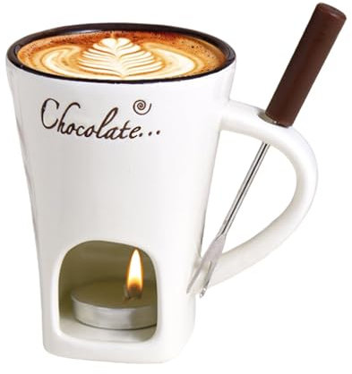 Generisch Chocolate fondue set, melting pot for chocolate and cheese, 200 ml ceramic chocolate fondue cup, chocolate fondue set with fork and tea light, butter warmer set for cheese, chocolate, butter