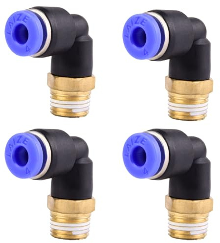 4 stycken 4 mm 1/8 PT pneumatiska 90°-vinkelskruvar med yttre gänga pneumatiska snabbkopplingar för uttag slangar push-in tryckluftsanslutning