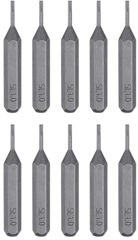 QUARKZMAN 10pcs SL1.0 Embouts de Tournevis à Fente 5/32 Tige Hexagonale 28mm Longueur Acier S2 Magnétique Tête Plate Hexagonale pour Tournevis Manuels Électriques Réparation de Précision