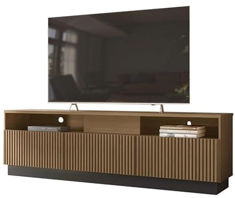 Meuble TV Bar 75 Pouces 4 Portes 5 Niches Noyer et Noir L 200 H 60.4 P 42 cm