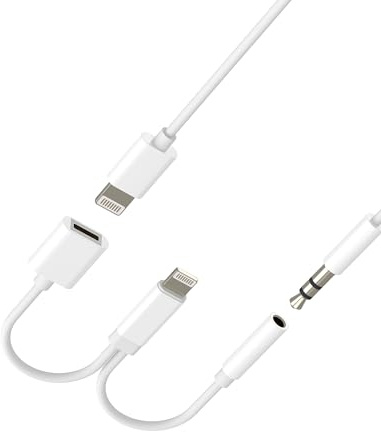 Adaptador Lightning a Jack 3.5mm AUX Audio(2 en 1)para iPhone 14 Auriculares Adapter Auxiliar Cable Cargador Conector para Apple Coche Accesorios para iPad Charger Doble Clavija Headphones Convertidor