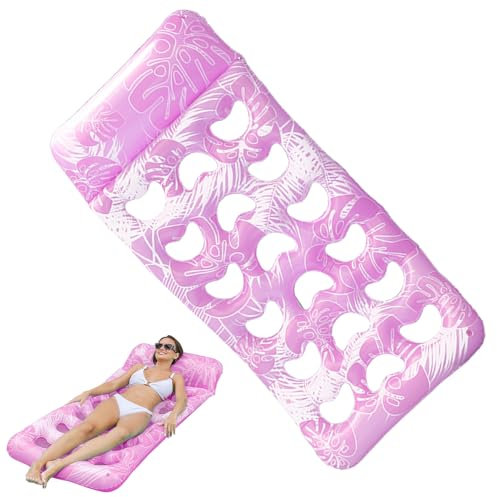 JIEBWCHA Flotador Inflable para Piscina - Colchoneta Inflable de Piscina con reposacabezas - Neumáticos con diseño de Hojas Tropicales para Fiestas en el jardín, Viajes y Piscina