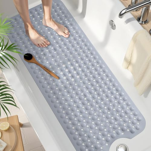 Homaxy Badewannenmatte rutschfest, BPA Frei Antirutschmatte, 100 x 40 cm | Extra Lang Duschmatte Schnelltrocknend & Maschinenwaschbar Schimmelresistent Badewanne Badematte, Grau