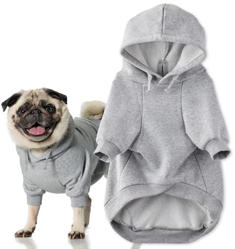 Pet Passion Rocky II Dog Hoodie, Heather Grey, Small | GOTS Certified Organic Cotton, and Recycled Poly. Extra-Plush Hoodie. Back Neck Leash Opening. Warm for cold weather.