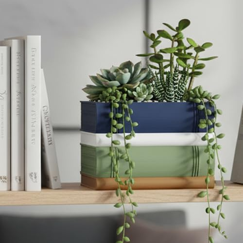 SUNUCO Buch Blumentopf Dekoratio, Buch Pflanzgefäß für Leser, Buchförmiger dekorativer Übertopf Mit Entwässerungsloch, Bücherregal Dekoration für Haus, Schlafzimmer, Büro, Geschenk für Buchliebhaber