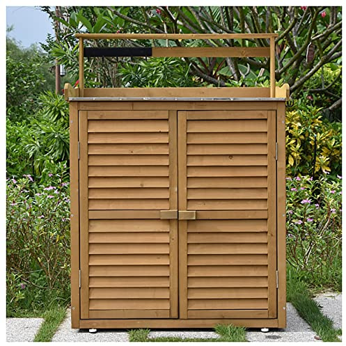 Potting Bench, Backyard Utility Tools Organizer Racks Shelves Garden Storage Shed Outdoor Storage Cabinet with Shelves Garden Shed with Waterproof Roof (Brown)