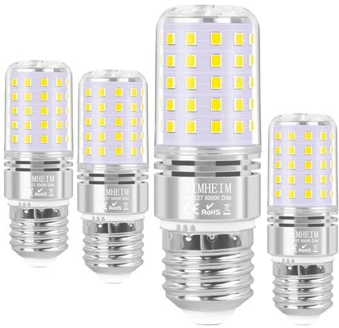 AIMHEIM LED E27 Dimmbar 8W Ersetzt 80W, LED Leuchtmittel E27 Tageslichtweiß 5000K, LED Lampen E27-Sockel Kein Flackern, Energiesparlampe, 4 Stück