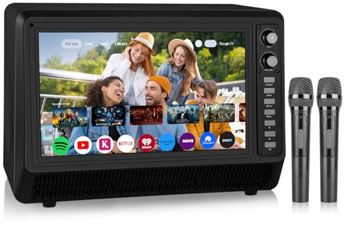 39,6 cm (15,6 Zoll) Smart Karaoke-Maschine für Erwachsene mit Songtext-Display, 200 W, Bluetooth-Karaoke-Lautsprecher mit 2 Mikrofonen, unterstützt HDMI/USB/ATSC Karaoke-Lautsprecher, Verbindung mit