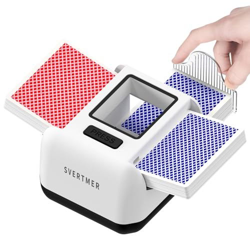 Svertmer Automatic Card Shuffler|1-2 Deck Electric Card Shuffle Machine|Portable Rechargeable Batteries of Poker,Blackjack,Uno,Skip-Bo,Phase 10 More Playing Shuffler for Home Game,Travel