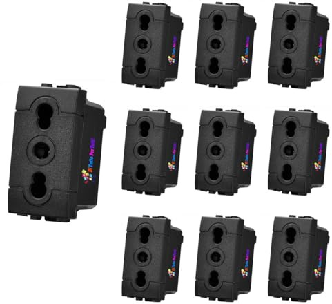Di Tutto Per Tutti® - Set 10 Prese Elettriche da Muro Compatibili con BTicino Living International e Living Light - Bipasso 10/16A e Schuko Universale 2P+T 250V da Incasso (10 X Bipasso, Nero)