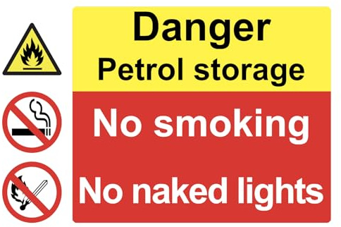 Danger Petrol Storage No Smoking No Naked Lights Warning Sign Adhesive Sticker A4 297mm x 210mm