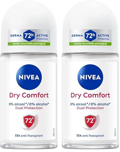 NIVEA - Déodorant Bille Dry Comfort - Déodorant Femme 72H Anti-Transpirant Aisselles - Formule Dual Protection - 0% Alcool - Ne Laisse pas de Résidus - Tous Types de Peaux - 50 ml (Lot de 2)