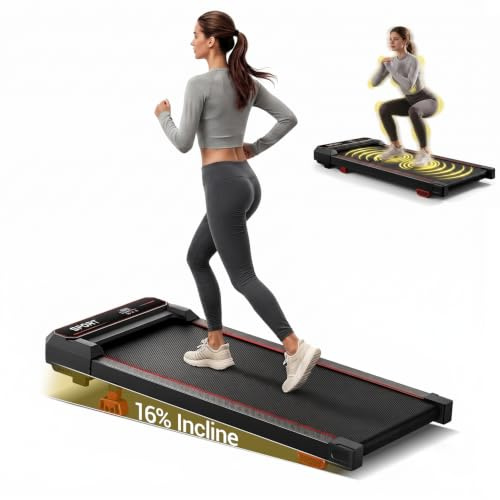 Tapis de marche 5 en 1 avec inclinaison de 16 %, plaques vibrantes, capacité de 136 kg, machine de marche compacte sous bureau avec moteur silencieux de 3,0 HP pour la maison et le bureau