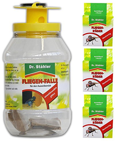 Dr. Stähler Bio Fliegenfalle und Nachfüller Gardopia Sparpakete + Zeckenzange mit Lupe (1 x Falle + 3 x 3 Nachfüller)