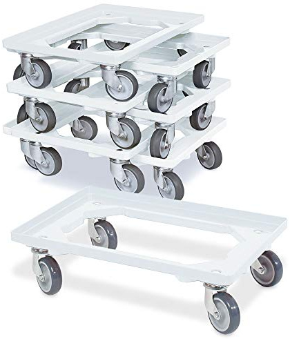 BRB Lot de 7 roulettes de logistique pour conteneurs 600 x 400 mm, charge maximale 250 kg (blanc)