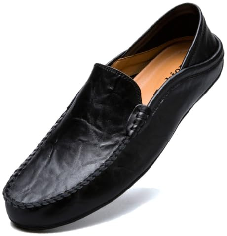 Unitysow Mocasines Hombres Zapatos de Vestir Casuales Holgazanes Slip On Verano Plano Cuero Zapatos de Conducción Zapatillas Negro 41EU