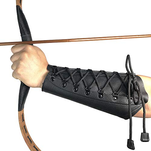 longbowmaker Bogenschießen Armschutz aus Leder 8.66 Zoll Schwarzer Unterarmschutz Armschoner für Bogensport (Black)