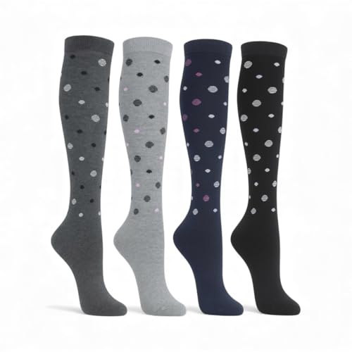 Calze Lunghe Donna Caldo Cotone, Termiche, Fantasia Colorata, Righe,Morbide e Traspiranti, Perfette per Inverno, Uso Quotidiano Confortevoli e Resistenti 4 Paia (35-40, Set Soft Bubbles)