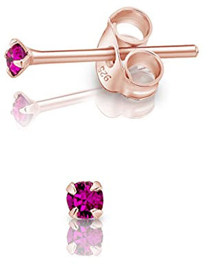DTPsilver - WINZIGE Ohrringe 925 Sterling Silber Rosèvergoldet mit Kristallen von Swarovski® Elements Runde Sehr KLEINE Ohrstecker - Durchmesser 2 mm - Viele Farben erhältlich