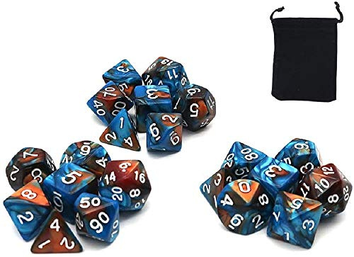 DollaTek Polyhedral Dice Set bordsspel tärning 3 uppsättningar tärningar 3 x 7 (21 styck) kub serie D20 D12 D10 D8 D6 D4 DND kub DND RPG MTG dubbelfärger ett stycke (grönt och guld)