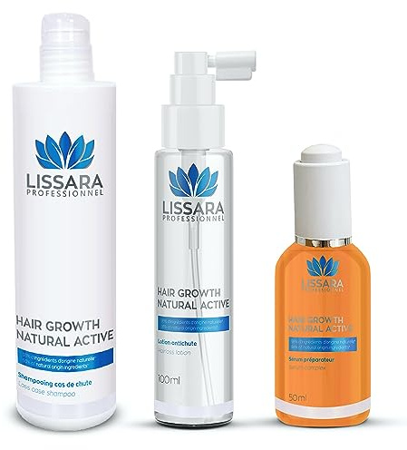 LISSARA Coffret Fortifiant Cheveux Fins et Clairsemés Homme Femme - Shampoing 200ml + Sérum 50ml + Lotion 100ml - Actifs Naturels, Sans Sulfates Ni Parabens, Fabriqué en France