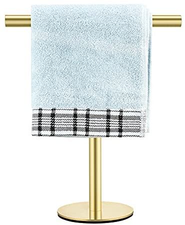 Pynsseu Porta asciugamani a forma di T dorata Supporto per asciugamani da bagno Supporto per asciugamani in piedi SUS 304 in acciaio inossidabile opaco per bagno cucina piano di lavoro