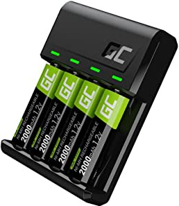Green Cell VitalCharger Batterieladegerät Ladegerät + 4X AA 2000mAh für NI-MH AAA R6 R03 Mignon Akku. Mit Micro USB USB-C. 4-Kanal-Ladesystem - lädt ab 1 bis 4, LED-Signalisierung