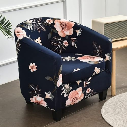 Highdi 2 Pezzi Copripoltrona 1 Posto Chesterfield Elasticizzato, Poltrona Club da Cocktail Antiscivolo Rimovibile Tub Chair Copripoltrona per Bar Camera da Letto Soggiorno (blu navy)