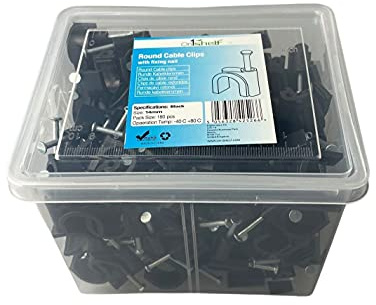 Schwarze runde Kabel-Clips, K-Typ, Handelsbox, 14 mm, 180 Stück