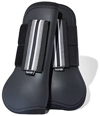 HORZE Adepto Open Front Tendon Boots | Durable Shell with Neoprene Lining - Black - Pony