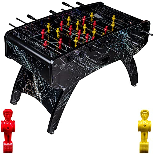 RAMROXX Fußball Tischkicker Premium Schwarz Glasspielfeld Figuren Gelb Rot 80kg