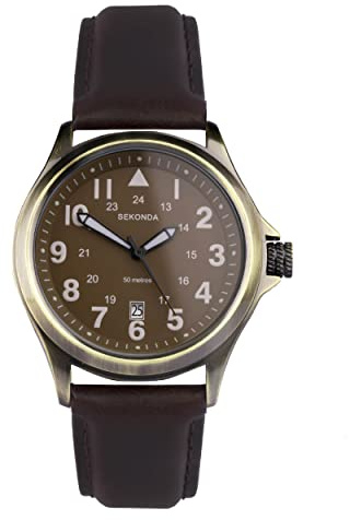 Sekonda Altitude Men’s 43mm Quartz Watch in Brown with Analogue Display, and Brown Leather Strap 30034