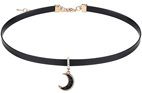Yolev Collier Ras Du Cou Fille Choker Cuir Noir pour Femme Collier Ado Fille Gothique Collier Choker avec Pendentif Lune Bijoux Dames Filles Halloween Cadeaux de Noël