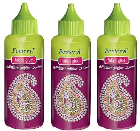 Douxlife 3 Piece - 80ml Fevicryl Fabric Glue for Sticking Beads, Ribbon, Design Clothes with Ornaments, Mirror Pieces, Patchwork, Stones, Laces, Sequins for Embroidery Foil etc.