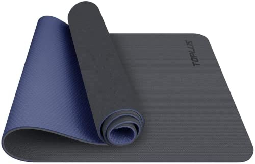 TOPLUS Gymnastikmatte, Yogamatte Gepolstert & rutschfest für Fitness Pilates & Gymnastik mit Tragegurt (Dunkelblau-Grau)
